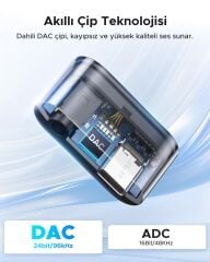 UGREEN 60164 CM231 2 in 1 USB-C to 3.5mm Aux 24bit 96kHz DAC PD Hızlı Şarj Ses Adaptörü Gri 10cm