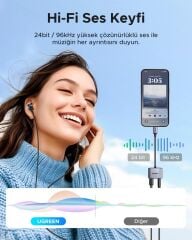 UGREEN 60164 CM231 2 in 1 USB-C to 3.5mm Aux 24bit 96kHz DAC PD Hızlı Şarj Ses Adaptörü Gri 10cm