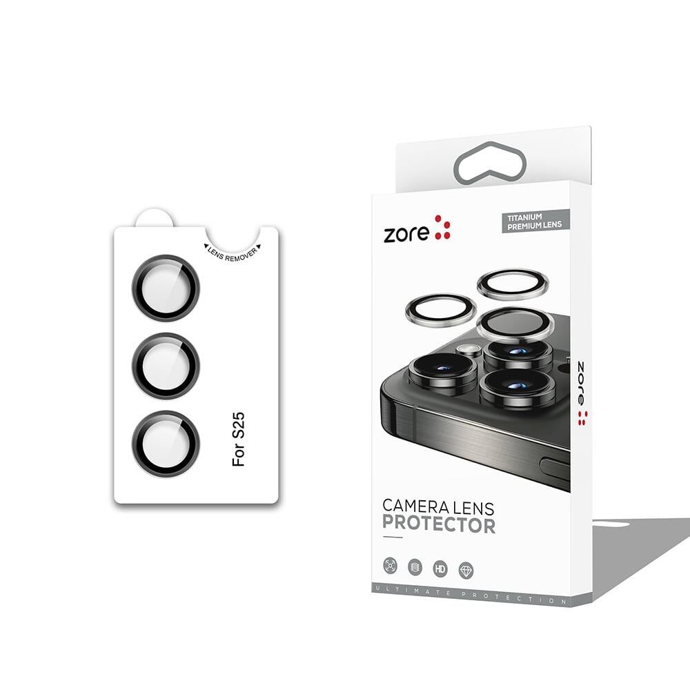 ZORE SAMSUNG Galaxy S25 Siyah CL-12 Premium Safir Parmak İzi Bırakmayan Anti-Reflective Kamera Lens Koruyucu