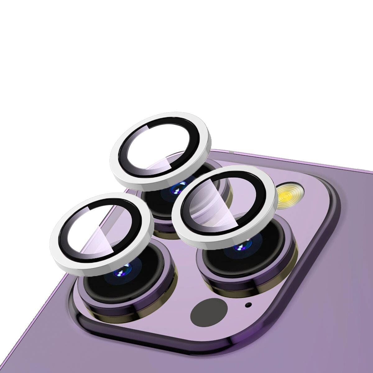 ZORE APPLE iPhone 14 Pro 14 Pro Max Gümüş CL-12 Premium Safir Parmak İzi Bırakmayan Anti-Reflective Kamera Lens Koruyucu