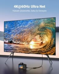 UGREEN 20137 Mini HDMI 2.0 Erkek to HDMI Dişi 4K 60Hz HDMI 2.0 Dönüştürücü Görüntü ve Ses Kablosu Siyah 22cm