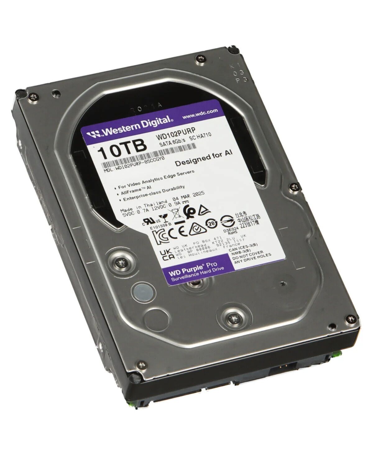 WESTERN DİGİTAL WD Pro 10TB 7.2K 6Gbps Sata 7/24 3.5 inç Güvenlik Harddisk WD102PURP 2W10241