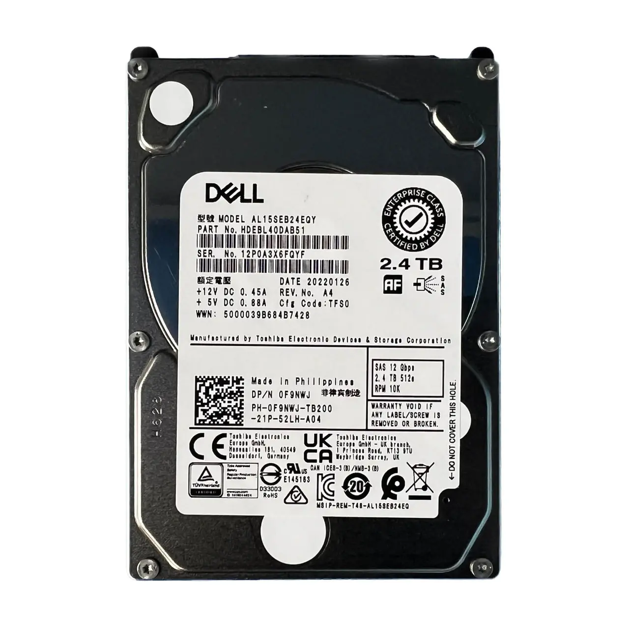 DELL EnterPrise 2.4TB 10K 12G SAS 2.5 inç Server Sunucu Harddisk AL15SEB24EQY HDEBL40DAB51 0F9NWJ