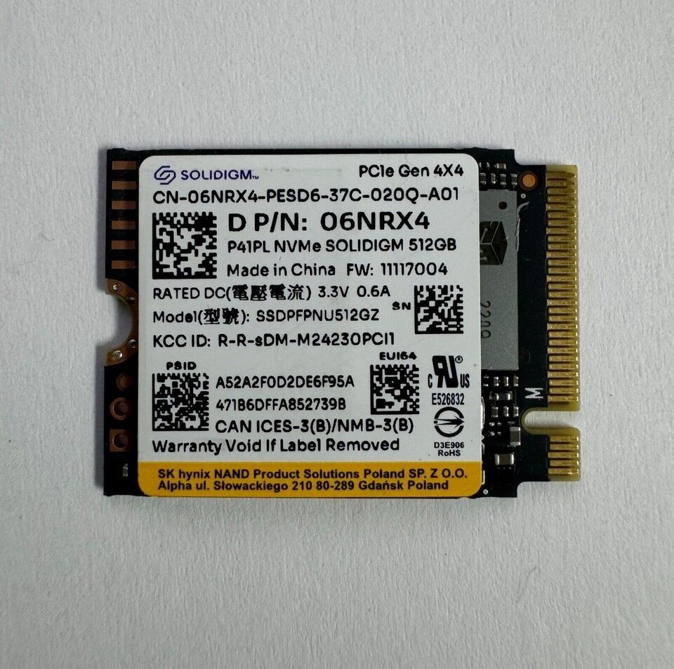 SOLİDİGM P41PL 512GB 2242 PCIe Gen 4x4 NVMe M.2 SSD SSDPFPNU512GZ 06NRX4 Kutusuz Tray