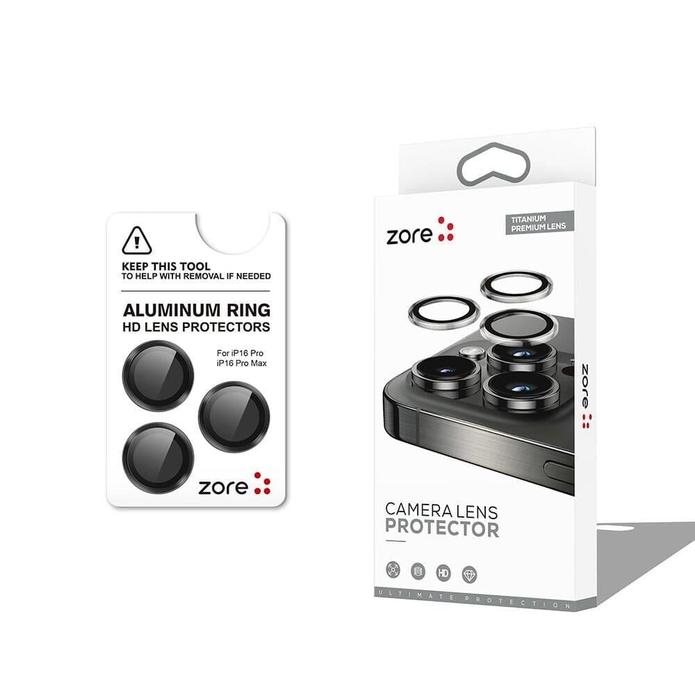 ZORE APPLE iPhone 16 Pro 16 Pro Max Siyah CL-12 Premium Safir Parmak İzi Bırakmayan Anti-Reflective Kamera Lens Koruyucu