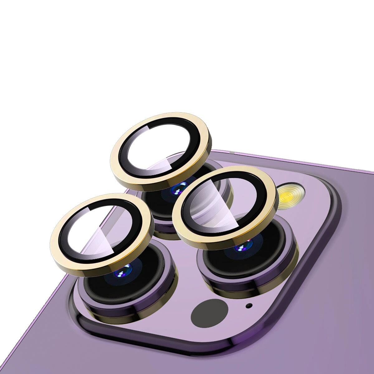 ZORE APPLE iPhone 14 Pro 14 Pro Max Gold CL-12 Premium Safir Parmak İzi Bırakmayan Anti-Reflective Kamera Lens Koruyucu