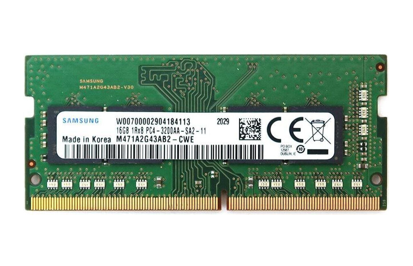 SAMSUNG 16GB DDR4 3200MHz 1Rx8 PC4-3200AA CL22 SODIMM Notebook Ram M471A2G43AB2-CWE