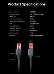 UGREEN 55194 NW323 CAT8 2000MHz 4K 8K 40GB/s Yüksek Ağ Hızı FRP Ethernet Kablosu 20metre