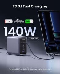 UGREEN 90864 CD333 Nexode 5 Port USB-C1-140W-C2/C3-100W C4-45W USB-A-22.5W Masaüstü Hızlı Şarj Cihazı İstasyonu Gri + UGREEN 35608 S510 Black Label Universal Avrupa Tipi Priz Dönüştürücü - 2