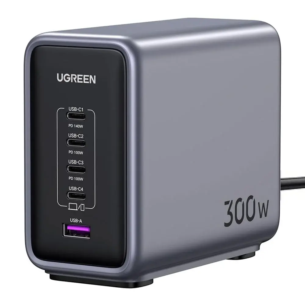 UGREEN 90864 CD333 Nexode 5 Port USB-C1-140W-C2/C3-100W C4-45W USB-A-22.5W Masaüstü Hızlı Şarj Cihazı İstasyonu Gri + UGREEN 35608 S510 Black Label Universal Avrupa Tipi Priz Dönüştürücü