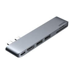 UGREEN 80856 CM380 6 in 2 USB-C Thunderbolt 3 40Gbps 6K 100W PD HDMI 4K 30Hz 2xUSB 3.0 10Gbps SD / TF Kart Okuyuculu MacBook Air Pro Çok Fonksiyonlu Adaptör Gümüş