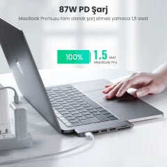 UGREEN 80856 CM380 6 in 2 USB-C Thunderbolt 3 40Gbps 6K 100W PD HDMI 4K 30Hz 2xUSB 3.0 10Gbps SD / TF Kart Okuyuculu MacBook Air Pro Çok Fonksiyonlu Adaptör Gümüş