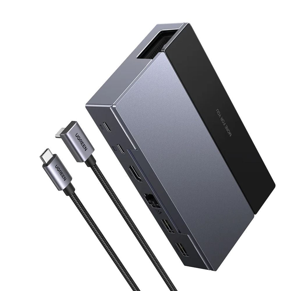 UGREEN 75126 CM800 6 in 1 USB-C to 2xUSB-A 3.0 5Gbps HDMI 2.1 4K 120Hz 1GbE Gigabit Ethernet USB-C PD 100W Şarj Desteği Katlanabilir Stand Çok Fonksiyonlu Bağlantı İstasyonu