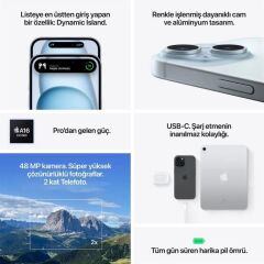 APPLE iPhone 15 256GB Siyah Cep Telefonu MTP63TU/A (Apple TÜRKİYE Garantili)