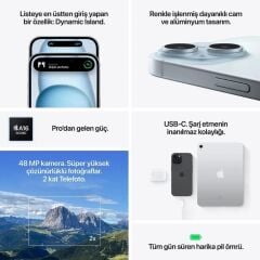 APPLE iPhone 15 Plus 256GB Siyah Cep Telefonu MU183TU/A (Apple TÜRKİYE Garantili)