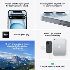 APPLE iPhone 15 Plus 256GB Mavi Cep Telefonu MU1F3TU/A (Apple TÜRKİYE Garantili)