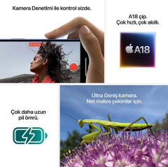 APPLE iPhone 16 128GB Siyah Cep Telefonu MYE73TU/A (Apple TÜRKİYE Garantili)