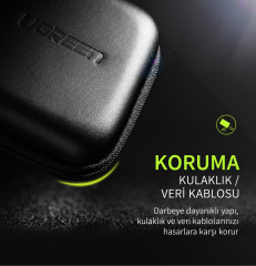 UGREEN 40816 LP128 Darbeye ve Suya Dayanıklı Kablo Düzenleyici Kulaklık Taşıma Çantası Siyah