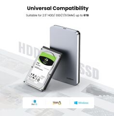 UGREEN 70498 CM300 USB-A 3.1 6GB/s Dayanıklı ve Kompakt 2.5'' SATA SSD Harddisk Sabit Disk Muhafazası