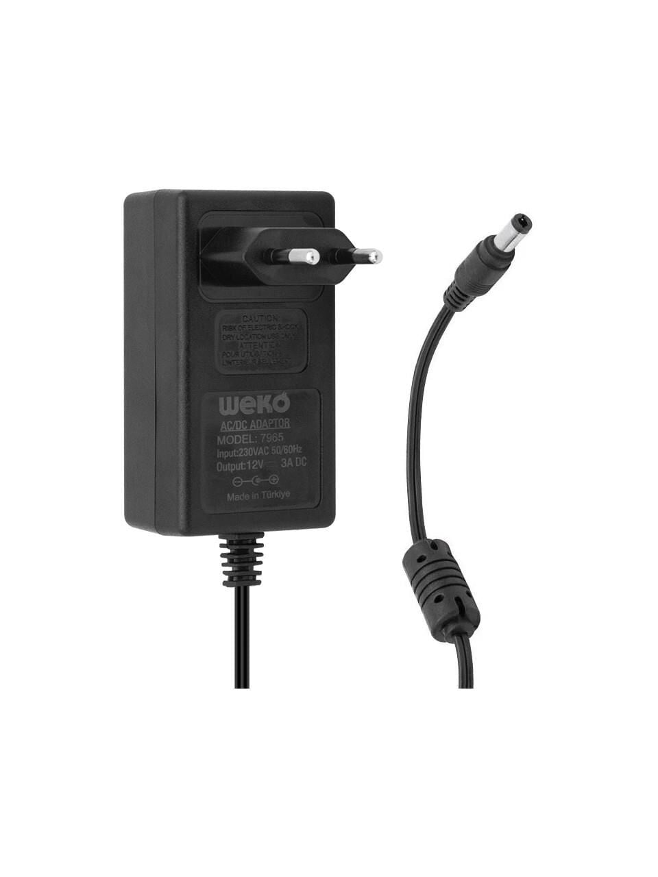 7965 WEKO 12 Volt 3 Amper 36 Watt 5.5*2.5 Uçlu Yerli Üretim Plastik Kasa Priz Tipi Adaptör