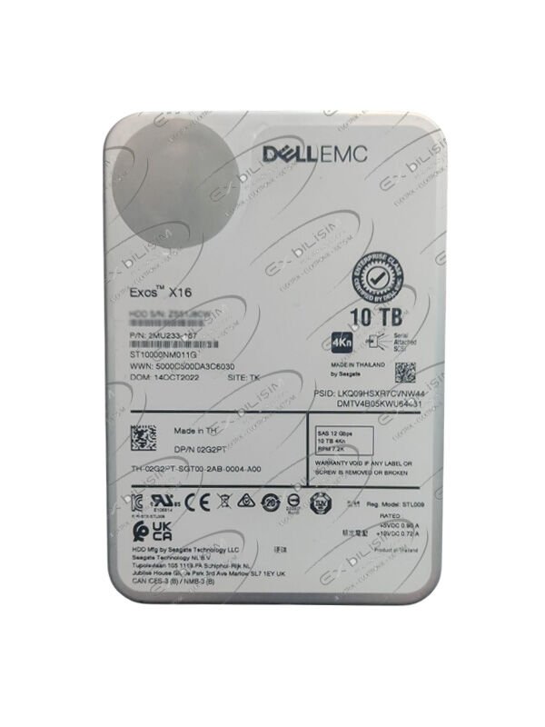 DELL EMC Exos X16 10TB 7.2K 12G 4Kn NL SAS 3.5'' Server Sunucu Harddisk ST10000NM011G 2MU233-157 02G2PT