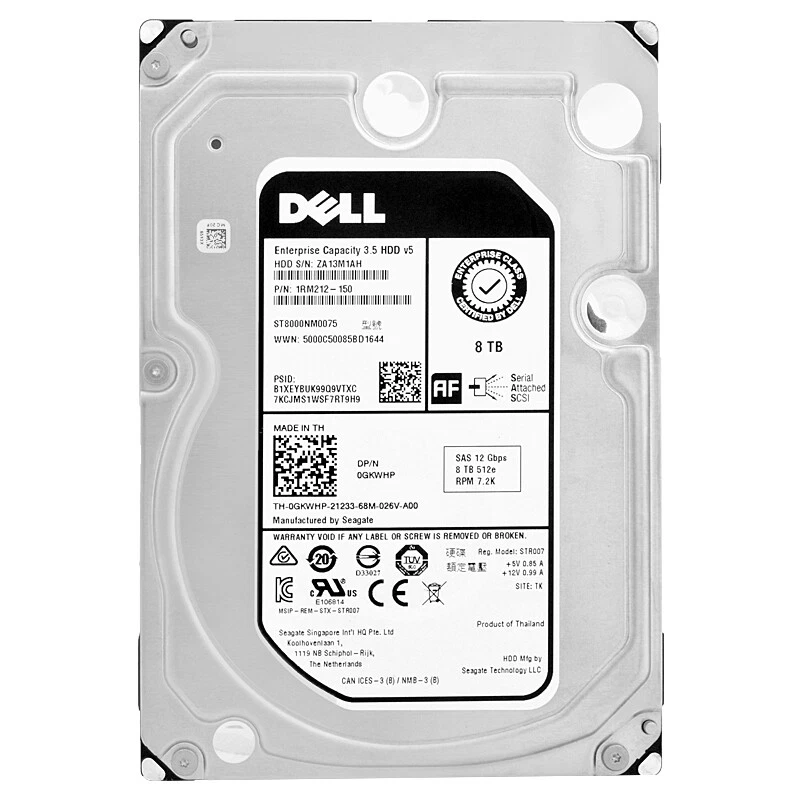 DELL EnterPrise 8TB 7.2K 12G 512e SAS 3.5'' Server Sunucu Harddisk ST8000NM0075 1RM212-150 0GKWHP