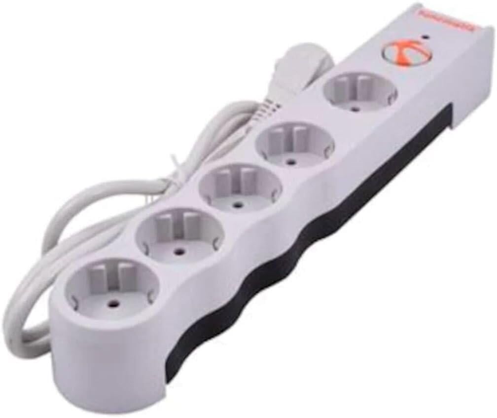 TUNÇMATİK Powersurge TSK6134 1050 JOULE 5li Grup Priz Anahtarlı Enerji Akım Korumalı Priz Beyaz 1.5m