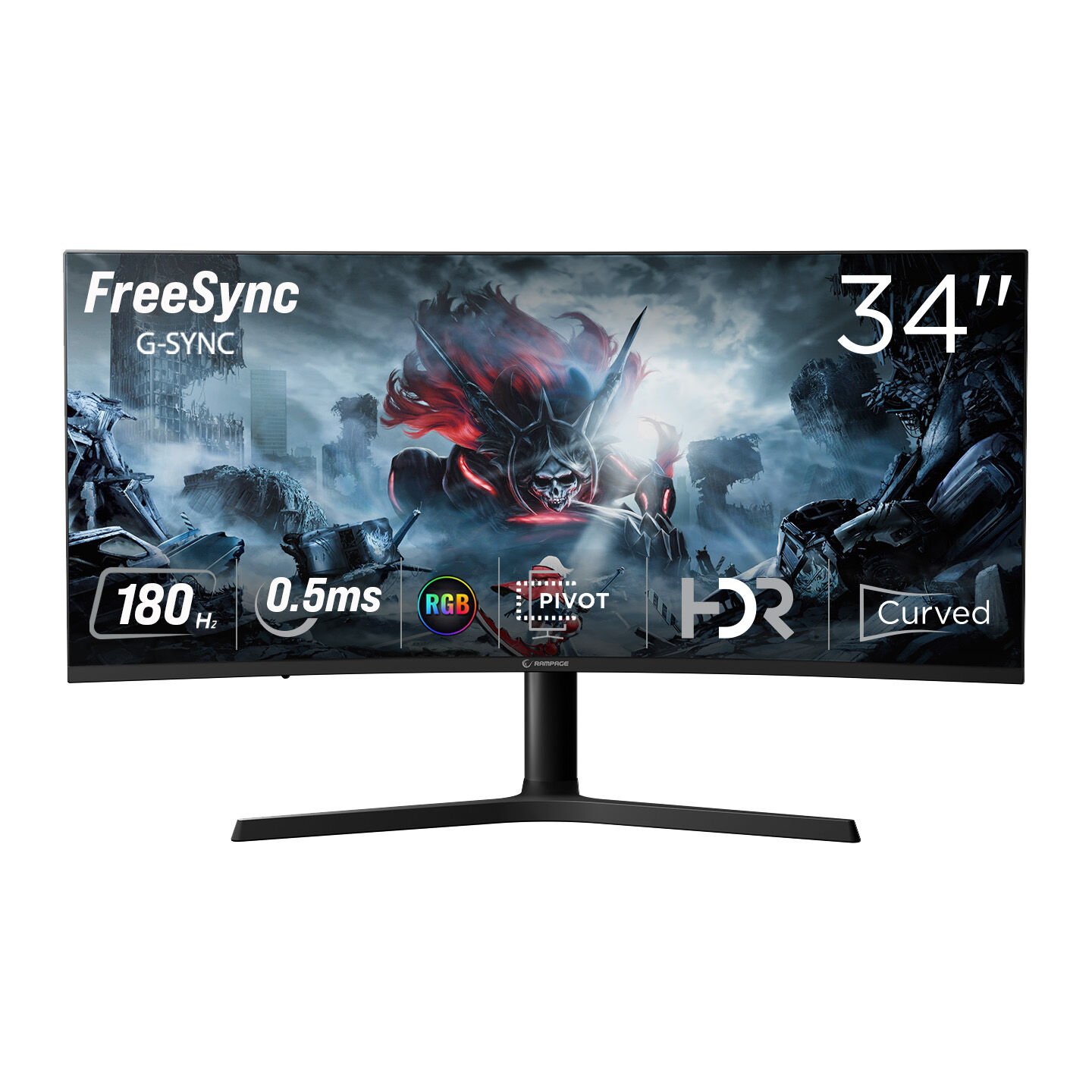 RAMPAGE Cyclops CY34R180 34'' 180Hz 0.5ms Fast VA HDR Freesync Pivot RGB Curved Oyuncu Monitörü
