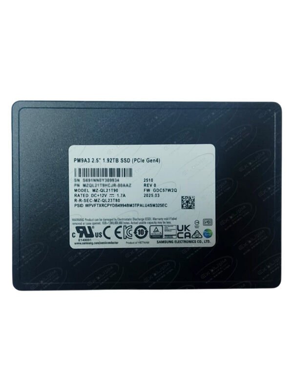 SAMSUNG PM9A3 1.92TB PCIe Gen4 x4 NVMe U.2 2.5'' Server Sunucu SSD MZ-QL21T80 MZQL21T9HCJR-00AAZ
