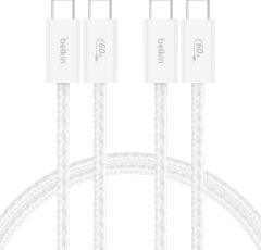 BELKİN 2 li 60W USB-C to USB-C Yumuşak Esnek ve Hızlı Şarj Kablosu Örgülü Beyaz 1.5metre