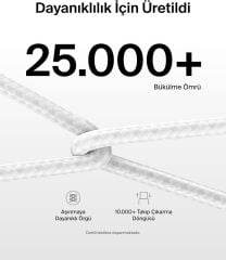 BELKİN 2 li 60W USB-C to USB-C Yumuşak Esnek ve Hızlı Şarj Kablosu Örgülü Beyaz 1.5metre