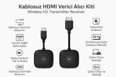 COVERZONE S1-HD-TX/RX Kablosuz Görüntü Aktarıcı S1 HDMI 1080P 60Hz Tak Çalıştır TV PC Bağlantı Kiti Wireless HD Transmitter Receiver Kit