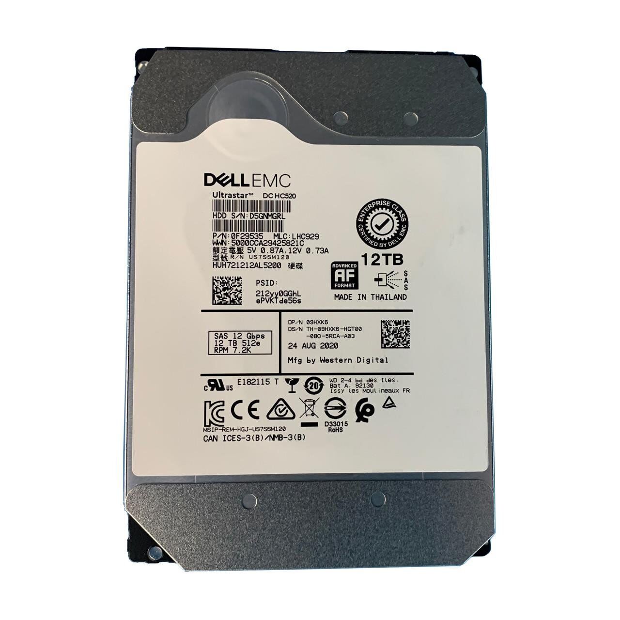 DELL EMC Ultrastar DC HC520 12TB 7.2K 12G 512e SAS 3.5'' Server Sunucu Harddisk HUH721212AL5200 0F29535 09HXK6