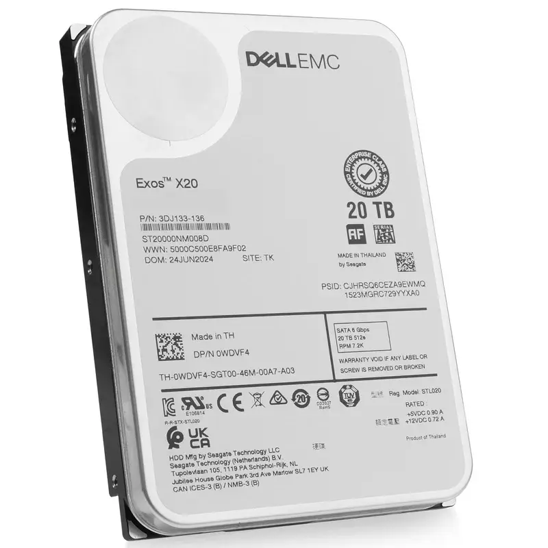 DELL EMC Exos X20 20TB 7.2K 12G 512e NL SAS 3.5'' Server Sunucu Harddisk ST20000NM004D 3DJ233-150 0R3G03