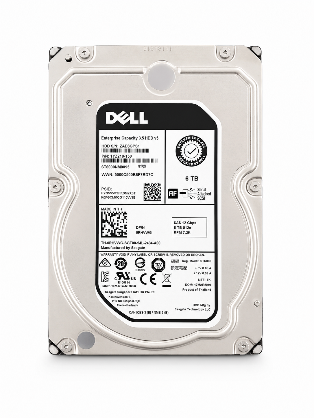 DELL EnterPrise 6TB 7.2K 12G 512e NL SAS 3.5'' Server Sunucu Harddisk ST6000NM0095 1YZ210-150 0RHVWG
