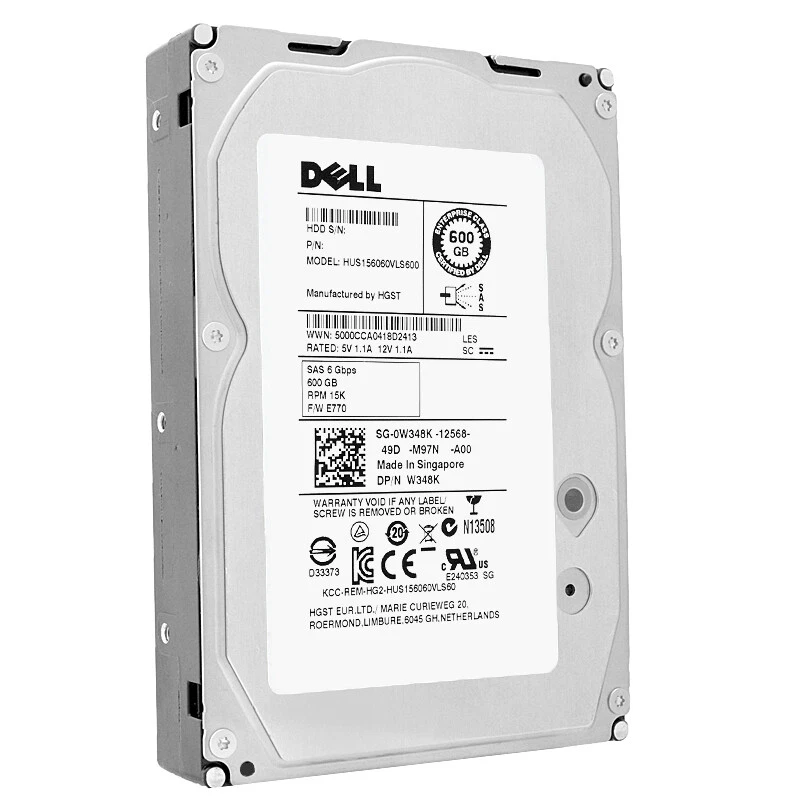 DELL EnterPrise 600GB 15K 6G SAS 3.5'' Server Sunucu Harddisk HUS156060VLS600 0B33078 W348K